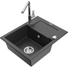 Mexen Enzo granite kitchen sink 1-compartment with drainer and kitchen faucet Flora, speckled black - 6506-76-670401-00