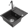Mexen Enzo 1-compartment granite sink with a drip tray and kitchen mixer tap Flora, spotted black - 6506-76-670401-07