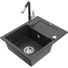 Mexen Enzo granite sink 1-bowl with drainer and Flora kitchen tap, black speckled - 6506-76-670401-07