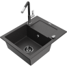 Mexen Enzo granite sink 1-bowl with drainer and Flora kitchen faucet, speckled black - 6506-76-670401-07-B