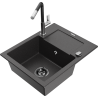 Mexen Enzo granite sink, 1-bowl with drainer and Flora kitchen tap, speckled black - 6506-76-670401-07-B