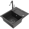 Mexen Enzo 1-bowl granite sink with drainer and Flora kitchen faucet, speckled black - 6506-76-670401-08-B
