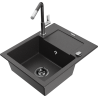 Mexen Enzo 1-Bowl Granite Sink with Drainer and Flora Kitchen Tap, Speckled Black - 6506-76-670401-08-B