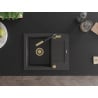 Mexen Enzo 1-bowl granite sink with drainer and Flora kitchen tap, speckled black - 6506-76-670401-57-G