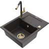 Mexen Enzo 1-Bowl Granite Sink with Drainer and Flora Kitchen Faucet, Black Speckled - 6506-76-670401-57-G