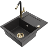 Mexen Enzo 1-compartment granite sink with a drip tray and kitchen mixer tap Flora, spotted black - 6506-76-670401-57-G