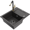 Mexen Enzo 1-bowl granite kitchen sink with drainer and Flora kitchen faucet, black sprinkled - 6506-76-670401-57-B