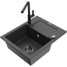 Mexen Enzo granite sink 1-bowl with drainer and Flora kitchen faucet, speckled black - 6506-76-670401-70-B