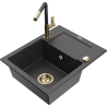 Mexen Enzo granite sink 1-bowl with drainer and Flora kitchen tap, black speckled - 6506-76-670401-75-G