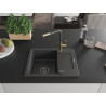 Mexen Enzo 1-bowl granite sink with drainer and Flora kitchen faucet, black speckled - 6506-76-670401-75-B