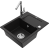 Mexen Enzo granite single-bowl sink with drainer and kitchen faucet Flora, black - 6506-77-670401-00