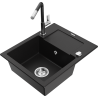 Mexen Enzo granite single-bowl sink with drainer and Flora kitchen faucet, black - 6506-77-670401-07