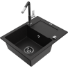 Mexen Enzo granite single-bowl sink with drainer and Flora kitchen faucet, black - 6506-77-670401-07-B
