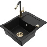 Mexen Enzo 1-compartment granite sink with a drip tray and kitchen mixer tap Flora, Black - 6506-77-670401-57-G
