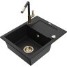 Mexen Enzo granite one-bowl sink with drainer and Flora kitchen faucet, black - 6506-77-670401-57-G
