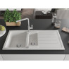 Mexen Andres granite sink 1.5-bowl with drainer and Flora kitchen faucet, white - 6515-20-670401-00