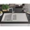Mexen Andres granite sink 1.5-bowl with drainer and Flora kitchen tap, white - 6515-20-670401-00