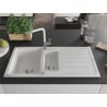 Mexen Andres 1.5-bowl granite sink with drainer and Flora kitchen tap, white - 6515-20-670401-02