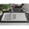 Mexen Andres granite sink 1.5-bowl with drainer and Flora kitchen faucet, white - 6515-20-670401-02