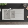 Mexen Andres granite sink 1.5-bowl with drainer and Flora kitchen faucet, white - 6515-20-670401-02