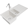 Mexen Andres 1.5-compartment granite sink with a drip tray and kitchen mixer tap Flora, White - 6515-20-670401-06
