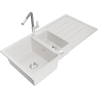Mexen Andres granite sink 1.5-bowl with drainer and Flora kitchen faucet, white - 6515-20-670401-06
