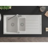 Mexen Andres granite sink 1.5-bowl with drainer and Flora kitchen faucet, white - 6515-20-670401-06