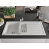 Mexen Andres granite sink 1.5-bowl with drainer and Flora kitchen tap, white - 6515-20-670401-07