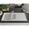 Mexen Andres granite sink with 1.5 bowls, drainer, and Flora kitchen faucet, white - 6515-20-670401-07