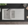 Mexen Andres 1.5-bowl granite sink with drainer and Flora kitchen faucet, white - 6515-20-670401-07