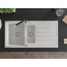 Mexen Andres granite sink with 1.5 bowls, drainer, and Flora kitchen faucet, white - 6515-20-670401-07