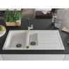 Mexen Andres 1.5-bowl granite sink with drainer and Flora kitchen faucet, white - 6515-20-670401-07-B