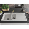 Mexen Andres 1.5-bowl granite sink with drainer and Flora kitchen faucet, white - 6515-20-670401-57-B