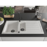 Mexen Andres 1.5-bowl granite kitchen sink with drainer and Flora kitchen faucet, white - 6515-20-670401-70-B