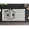 Mexen Andres granite sink 1.5-bowl with drainer and Flora kitchen faucet, white - 6515-20-670401-70-B