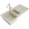 Mexen Andres 1.5-compartment granite sink with a drip tray and kitchen mixer tap Flora, Beige - 6515-69-670401-00