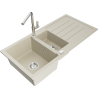 Mexen Andres granite kitchen sink 1.5-bowl with drainer and Flora kitchen faucet, beige - 6515-69-670401-00
