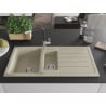 Mexen Andres 1.5-Bowl Granite Sink with Drainer and Flora Kitchen Faucet, Beige - 6515-69-670401-07