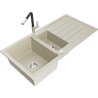 Mexen Andres 1.5-Bowl Granite Sink with Drainer and Flora Kitchen Faucet, Beige - 6515-69-670401-07