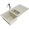 Mexen Andres granite kitchen sink 1.5-bowl with drainer and Flora kitchen faucet, beige - 6515-69-670401-07