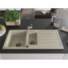 Mexen Andres granite sink 1.5-bowl with drainer and kitchen faucet Flora, beige - 6515-69-670401-07-B