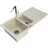 Mexen Andres granite sink 1.5-bowl with drainer and kitchen faucet Flora, beige - 6515-69-670401-07-B