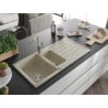 Mexen Andres granite sink 1.5-bowl with drainer and Flora kitchen tap, beige - 6515-69-670401-09