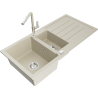 Mexen Andres granite sink 1.5-bowl with drainer and Flora kitchen faucet, beige - 6515-69-670401-09
