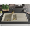 Mexen Andres 1.5-bowl granite sink with drainer and Flora kitchen faucet, beige - 6515-69-670401-57-G