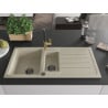 Mexen Andres granite kitchen sink 1.5-bowl with drainer and Flora kitchen tap, beige - 6515-69-670401-57-B