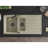 Mexen Andres 1.5-bowl granite sink with drainer and Flora kitchen faucet, beige - 6515-69-670401-57-B
