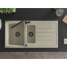 Mexen Andres granite kitchen sink 1.5-bowl with drainer and Flora faucet, beige - 6515-69-670401-70-B