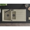 Mexen Andres granite sink 1.5-bowl with drainer and Flora kitchen tap, beige - 6515-69-670401-70-B