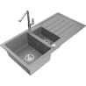 Mexen Andres 1.5-compartment granite sink with a drip tray and kitchen mixer tap Flora, Grey - 6515-71-670401-00